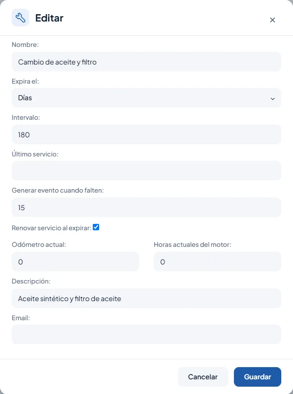 Servicio de cambio de aceite cada 180 días